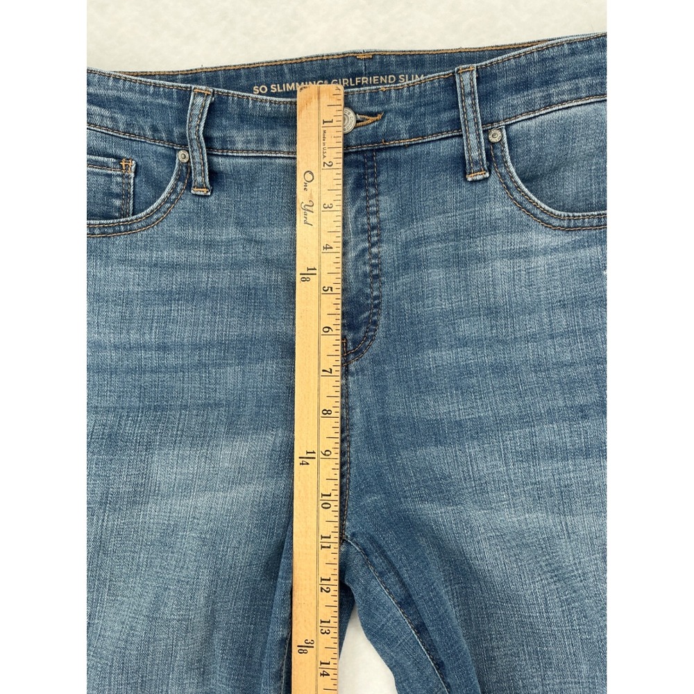 Chico's Girlfriend Ankle Jeans Women 1 Blue So Slimming Floral Embroidered Cuff - Picture 6 of 11